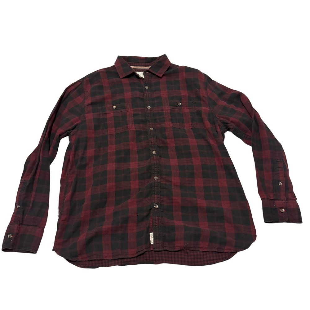 Flag & Anthem Flannel Shirt Mens XL Burgundy Black Excellent Buffalo Plaid